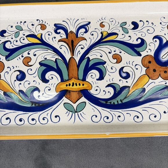 Nova Deruta Hand Painted Ceramic Serving Tray Italian Pottery 11"x5 1/2'' - Picture 6 of 8